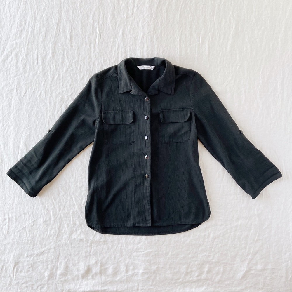 ‼️SOLD‼️ Vintage black crinkle oversized button down shirt / shacket - Picture 3 of 5